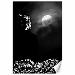 Moonlit Meditation: Black And White Illustration Canvas 12  X 18  by dflcprintsclothing