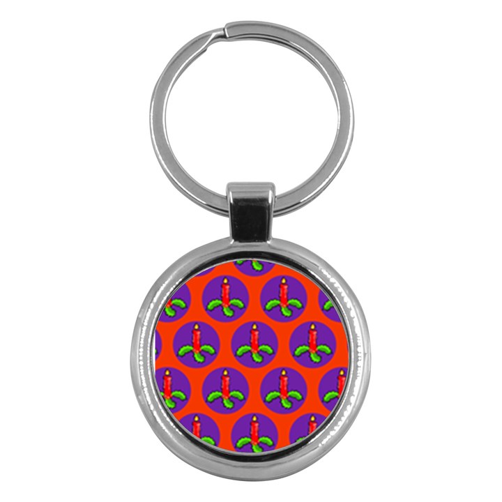 Christmas Candles Seamless Pattern Key Chain (Round)