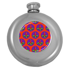 Christmas Candles Seamless Pattern Round Hip Flask (5 Oz) by Amaryn4rt