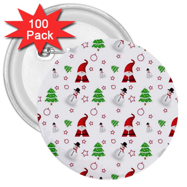 Santa Claus Snowman Christmas Xmas 3  Buttons (100 pack) 