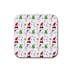 Santa Claus Snowman Christmas Xmas Rubber Coaster (square) by Amaryn4rt