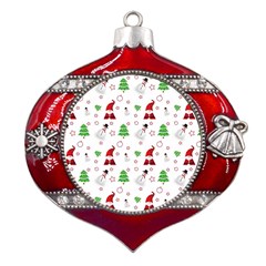 Santa Claus Snowman Christmas Xmas Metal Snowflake And Bell Red Ornament by Amaryn4rt