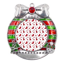 Christmas Template Advent Cap Metal X mas Ribbon With Red Crystal Round Ornament by Amaryn4rt