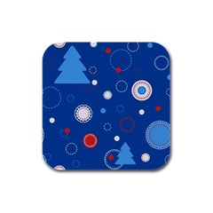 Christmas Pattern Tree Design Rubber Square Coaster (4 Pack) by Amaryn4rt