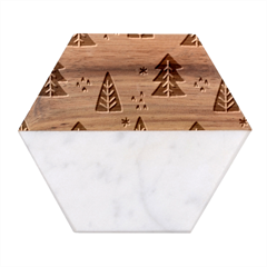 Christmas Christmas Tree Pattern Marble Wood Coaster (hexagon)  by Amaryn4rt