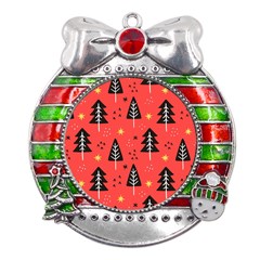 Christmas Christmas Tree Pattern Metal X mas Ribbon With Red Crystal Round Ornament by Amaryn4rt