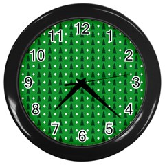 Green Christmas Tree Pattern Background Wall Clock (black) by Amaryn4rt