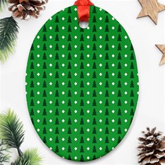 Green Christmas Tree Pattern Background Oval Ornament (two Sides) by Amaryn4rt