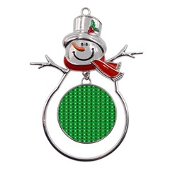 Green Christmas Tree Pattern Background Metal Snowman Ornament by Amaryn4rt