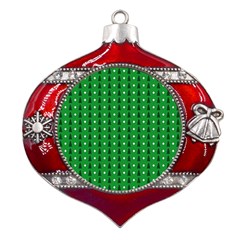 Green Christmas Tree Pattern Background Metal Snowflake And Bell Red Ornament by Amaryn4rt