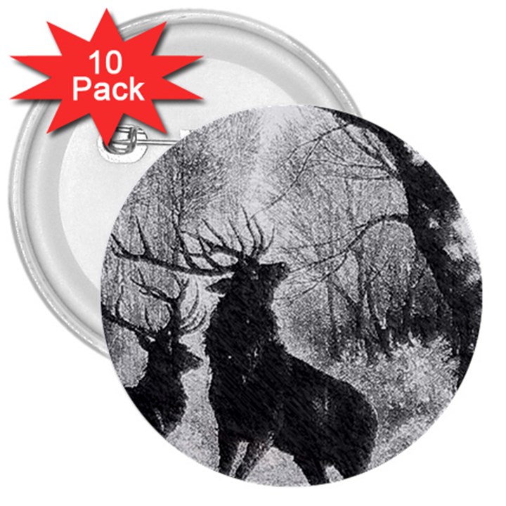 Stag-deer-forest-winter-christmas 3  Buttons (10 pack) 