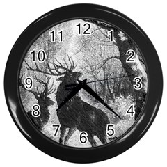 Stag-deer-forest-winter-christmas Wall Clock (black) by Amaryn4rt