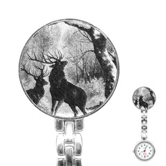 Stag-deer-forest-winter-christmas Stainless Steel Nurses Watch by Amaryn4rt