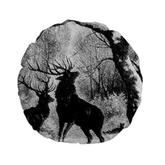 Stag-deer-forest-winter-christmas Standard 15  Premium Flano Round Cushions by Amaryn4rt