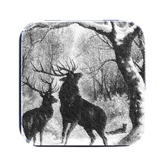 Stag-deer-forest-winter-christmas Square Metal Box (black) by Amaryn4rt