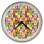 Pattern-christmas-patterns Wall Clock (Silver) Front