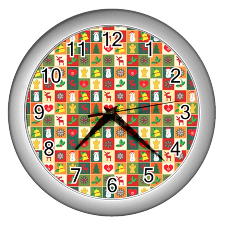 Pattern-christmas-patterns Wall Clock (Silver)