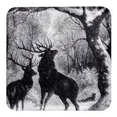 Stag-deer-forest-winter-christmas Square Glass Fridge Magnet (4 Pack) by Amaryn4rt