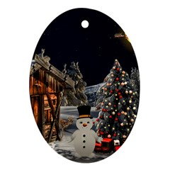 Christmas-landscape Oval Ornament (two Sides)