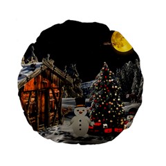 Christmas-landscape Standard 15  Premium Flano Round Cushions by Amaryn4rt