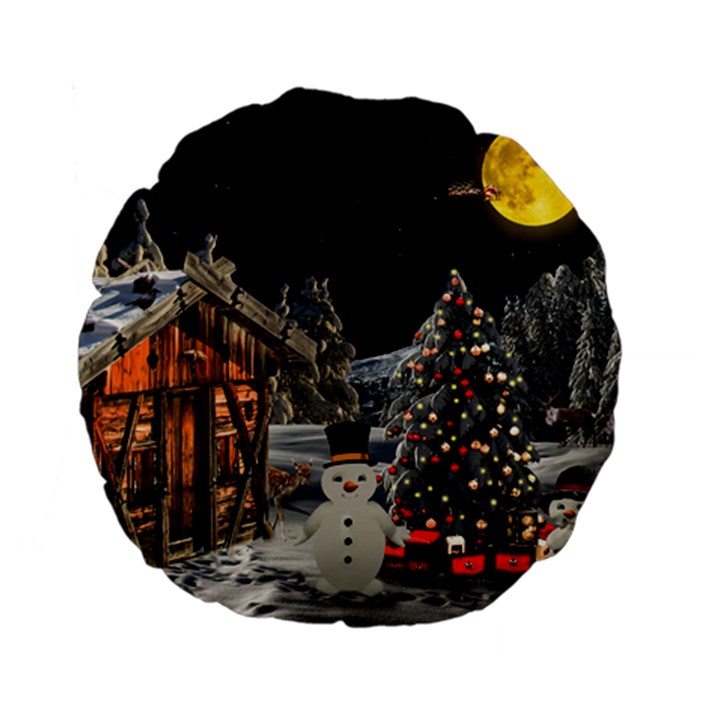 Christmas-landscape Standard 15  Premium Flano Round Cushions