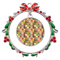 Pattern-christmas-patterns Metal X mas Wreath Ribbon Ornament by Amaryn4rt