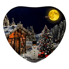 Christmas-landscape Heart Glass Fridge Magnet (4 Pack) by Amaryn4rt