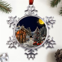 Christmas-landscape Metal Large Snowflake Ornament by Amaryn4rt