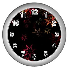 Christmas-background-motif-star Wall Clock (silver) by Amaryn4rt