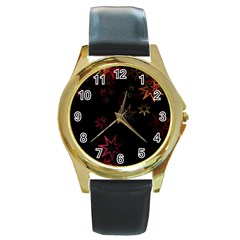 Christmas-background-motif-star Round Gold Metal Watch by Amaryn4rt