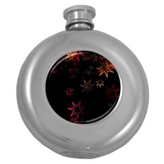 Christmas-background-motif-star Round Hip Flask (5 Oz) by Amaryn4rt