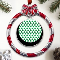 Christmas-tree-tree-holidays Metal Red Ribbon Round Ornament by Amaryn4rt