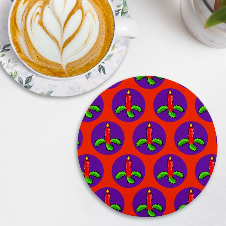 Christmas Candles Seamless Pattern UV Print Round Tile Coaster