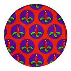 Christmas Candles Seamless Pattern Round Glass Fridge Magnet (4 Pack) by Amaryn4rt