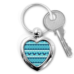 Blue Christmas Vintage Ethnic Seamless Pattern Key Chain (heart) by Amaryn4rt