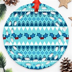 Blue Christmas Vintage Ethnic Seamless Pattern Ornament (round Filigree) by Amaryn4rt