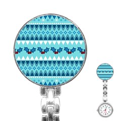 Blue Christmas Vintage Ethnic Seamless Pattern Stainless Steel Nurses Watch by Amaryn4rt