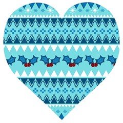 Blue Christmas Vintage Ethnic Seamless Pattern Wooden Puzzle Heart by Amaryn4rt