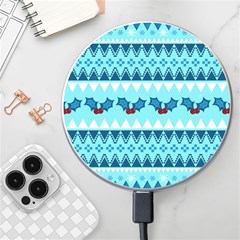 Blue Christmas Vintage Ethnic Seamless Pattern Wireless Fast Charger(white) by Amaryn4rt