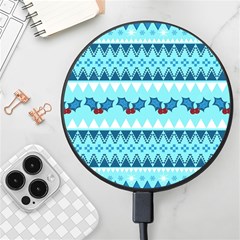 Blue Christmas Vintage Ethnic Seamless Pattern Wireless Fast Charger(black) by Amaryn4rt