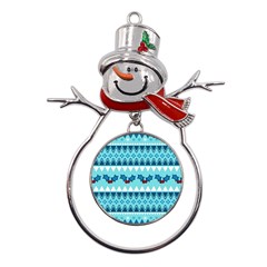 Blue Christmas Vintage Ethnic Seamless Pattern Metal Snowman Ornament by Amaryn4rt