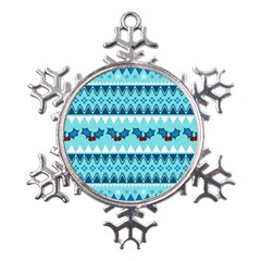 Blue Christmas Vintage Ethnic Seamless Pattern Metal Large Snowflake Ornament by Amaryn4rt