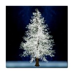 Tree Pine White Starlight Night Winter Christmas Tile Coaster Front