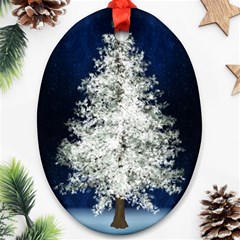 Tree Pine White Starlight Night Winter Christmas Ornament (oval) by Amaryn4rt