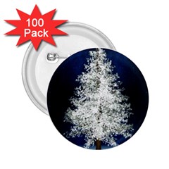 Tree Pine White Starlight Night Winter Christmas 2 25  Buttons (100 Pack)  by Amaryn4rt