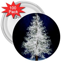 Tree Pine White Starlight Night Winter Christmas 3  Buttons (100 Pack)  by Amaryn4rt