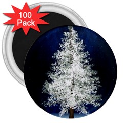 Tree Pine White Starlight Night Winter Christmas 3  Magnets (100 Pack) by Amaryn4rt