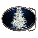 Tree Pine White Starlight Night Winter Christmas Belt Buckles Front