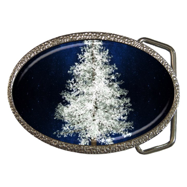 Tree Pine White Starlight Night Winter Christmas Belt Buckles