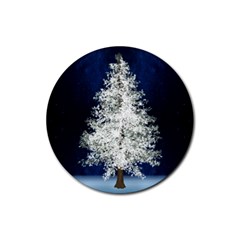 Tree Pine White Starlight Night Winter Christmas Rubber Coaster (round) by Amaryn4rt